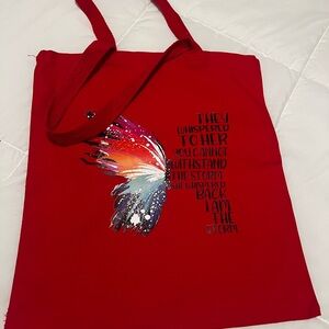 Red Women's Tote Bag with Colorful Wing Print